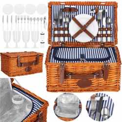 Cos de picnic echipat pentru 4 persoane Deluxe, din rachita, cu vesela si tacamuri, frigorific