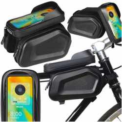 Borseta pentru bicicleta, impermeabila, cu husa pentru telefon, montare pe bara, 20x17x15cm