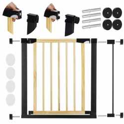 Poarta de siguranta Safety Gate pentru scari, ajustabila, din lemn cu structura otel, 82-89cm, negru maro