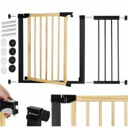 Poarta de siguranta Safety Gate pentru scari, ajustabila, din lemn cu structura otel, 103-110cm, negru maro