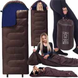 Sac de dormit tip mumie, cu geanta de transport, 220x80cm, 0-15grade, maro
