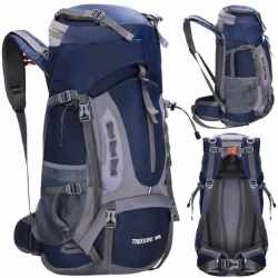 Rucsac tactic militar pentru drumetie, cu husa de ploaie, 60 litri, 25 kg, 70x40x24 cm, gri albastru