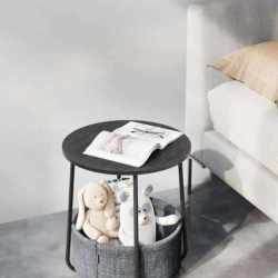 VASAGLE Masuta de cafea rotunda cu cos de stofa, stil modern, 45x50cm, negru-gri