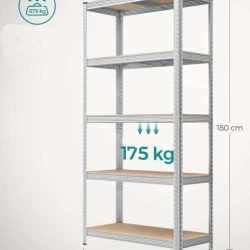 SONGMICS Set de 2 Rafturi de depozitare, cadru din otel armat, polite din MDF, max 2x875kg, 180x90x40cm, gri