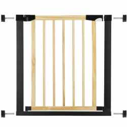 Poarta de siguranta Safety Gate pentru scari, ajustabila, din lemn cu structura otel, 75-82cm, negru maro