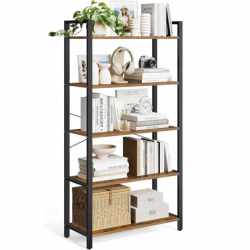 VASAGLE Biblioteca tip scara 80x30x153 cm, 5 rafturi deschise, stil industrial, maro rustic