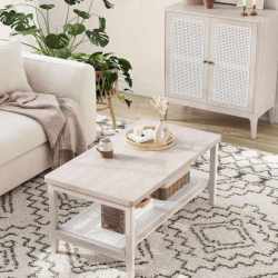 VASAGLE Masuta de cafea, din MDF, cu spatiu de depozitare pe 2 nivele, 55x100x45 cm, stil boho, bej