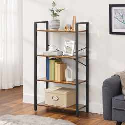 VASAGLE Biblioteca cu 4 etaje din lemn, cadru otel, stil industrial, 66x30x120cm, maro rustic