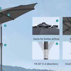 SONGMICS Umbrela de gradina, cu manivela pentru deschidere, sistem inclinare, 300cm, gri