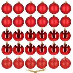 Set globuri de Craciun, 30 bucati, 3 modele, 3cm, rosu