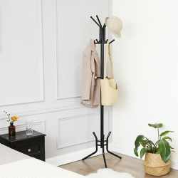 VASAGLE Cuier pentru haine, din otel, tip pom, cu 12 carlige, 176cm, negru