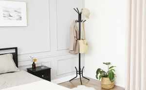 VASAGLE Cuier pentru haine, din otel, tip pom, cu 12 carlige, 176cm, negru
