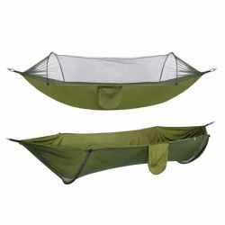 Hamac Sersimo dublu din material parasuta 140x260cm, cu plasa de tantari, verde