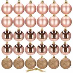 Set globuri de Craciun, 30 bucati, 3 modele, 3 cm, roz auriu