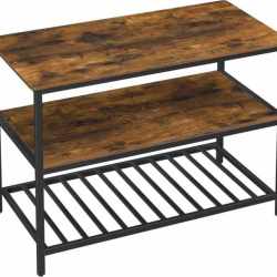 VASAGLE Raft de bucatarie tip insula, cadru de otel cu 3 nivele, stil industrial, 60x120x90cm, maro