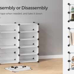 SONGMICS Dulap de depozitare pantofi modular, configurabil cu 10 compartimente, 43x31x173cm, alb