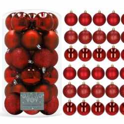 Set globuri de Craciun, 30 bucati, 3 modele, 6cm, rosu