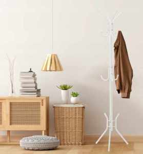 Cuier hol metalic 178 cm, 12 carlige, design minimalist, alb