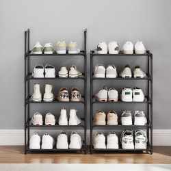 SONGMICS Raft de depozitare pantofi pe 10 niveluri, metal, instalare modulara, 28x45x173cm, negru