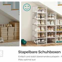 SONGMICS Cutii de pantofi, set de 18 organizatoare stivuibile, structura rezistenta ABS, 34x23x14cm, transparent