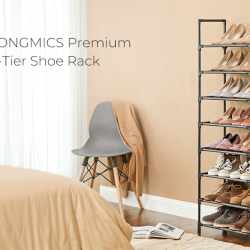 SONGMICS Raft de depozitare pantofi pe 8 niveluri, metal, instalare modulara, 28x46x145cm, negru