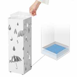 SONGMICS Suport metalic pentru umbrele, cu carlige si tava de picurare, 16x16x49cm, alb