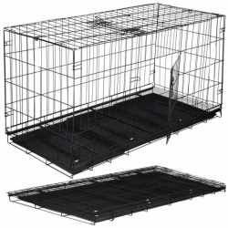 Cusca pentru animale, 2 usi, Pliabila din metal, XXL, Negru, 130x70x61 cm