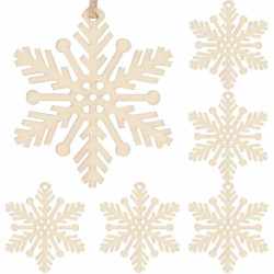 Decoratiune brad fulg de zapada din lemn, set 6 bucati, maro