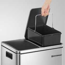 SONGMICS Cos de gunoi din inox cu 2 compartimente colectare selectiva, cu galeti interioare, 2x15litri, argintiu si negru