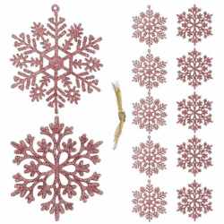 Decoratiune brad fulg de zapada, set 12 bucati, 10cm, roz