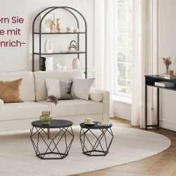 VASAGLE Set de 2 mese de cafea, blat detasabil, stil industrial, 50x40cm si 40x36cm, negru