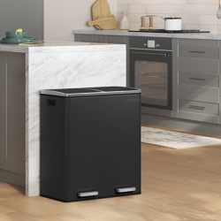 SONGMICS Cos de gunoi din inox cu 2 compartimente colectare selectiva, cu galeti interioare, 2x30litri, negru