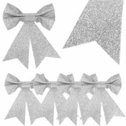 Set 4 ornamente pentru bradul de Craciun, fundita, 13cm, argintiu