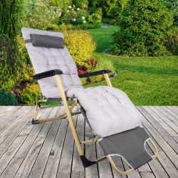Sezlong pliabil pentru plaja sau gradina, cu perna si tetiera, functie pat, 64x178cm, gri