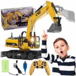 Excavator cu telecomanda, scara 1/14, cu telecomanda, incarcare USB, 14 canale