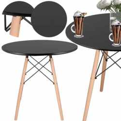 Masa dining bucatarie, rotunda, diametru 80 cm, inaltime 75 cm, Blat MDF, Picioare lemn, Negru