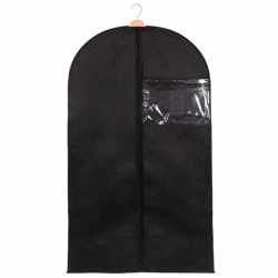 Husa transport haine, pe umeras, impermeabila cu fereastra, negru, 60x100 cm