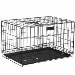 Cusca pentru animale, 2 usi, Pliabila din metal, XL, Negru, 93x67x56 cm