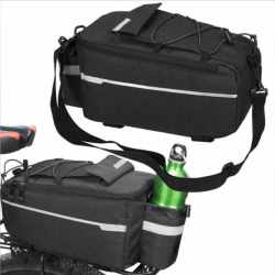 Geanta portbagaj bicicleta, 1 compartiment si 2 buzunare laterale, 38x14x16cm, negru cu elemente reflectorizante gri