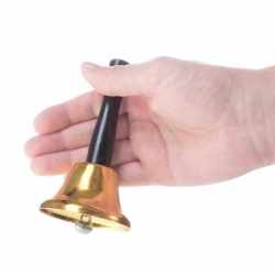 Clopotel auriu din metal, cu maner din lemn, 12cm