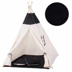 Cort copii Sersimo stil indian Teepee Tent cu fereastra, covoras gros si 2 perne, alb negru