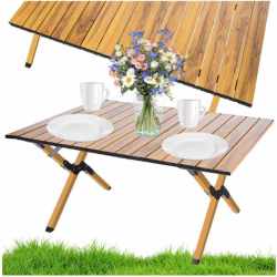 Masa pentru camping cu sistem de pliere rapida, cadru metalic, 90x60x44cm, maro