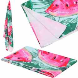 Prosop de plaja cu uscare de rapida, husa de transport, 90x180cm, model pepene verde