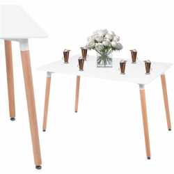 Masa dining bucatarie, dreptunghiulara, 120x80x74 cm, Blat MDF, Picioare lemn, Alb