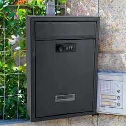 Cutie postala de exterior, pentru gard sau perete, din otel zincat, cu cifru, 32x8x22cm, gri inchis