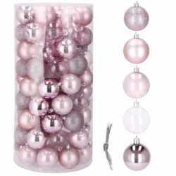 Set globuri de Craciun, 100 bucati, 6cm, roz
