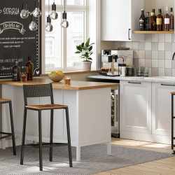 VASAGLE Set 2 scaune de bar, inalte cu spatar, cadru metalic, sezut MDF, industrial, 51x43x97cm, maro rustic si negru
