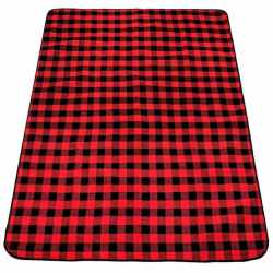 Patura pentru picnic sau plaja, cu folie izolatoare si maner, 150x200cm, rosu negru