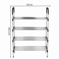 Suport pentru pantofi, 4 rafturi, cadru metalic, 84x28x60cm, negru si argintiu