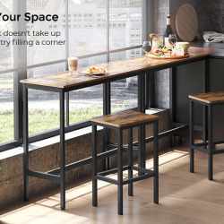 VASAGLE Set masa de bar cu 2 scaune, cadru din otel, blat lemn, design industrial, 100x40x90cm, maro rustic si negru